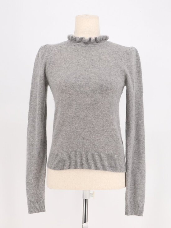 Frame Denim Sweaters - FRAME 100% Cashmere Josefine Ruffleneck Fitted Sweater Gray Heather Size S